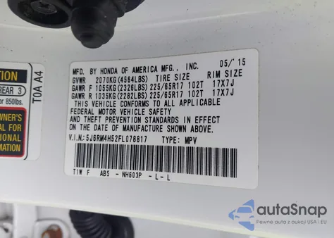 2015 Honda Cr-V Ex из США, поврежденный, VIN 5J6RM4H52FL078817